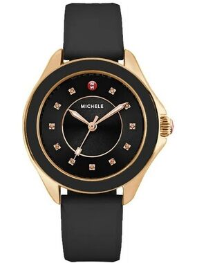 Michele Women's Cape Silicone Black/Gold Analog 40mm Watch